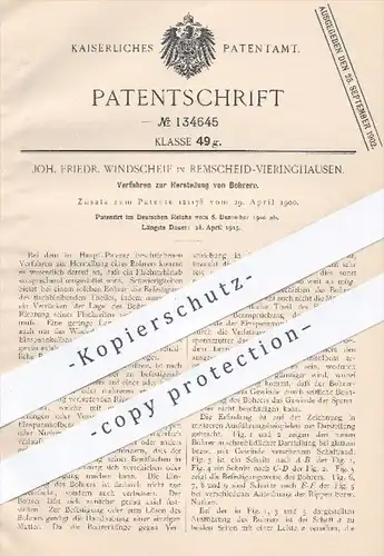 original Patent - J. F. Windscheif , Remscheid Vieringhausen , 1900 , Herstellung von Bohrern | Bohrer , Bohren , Metall