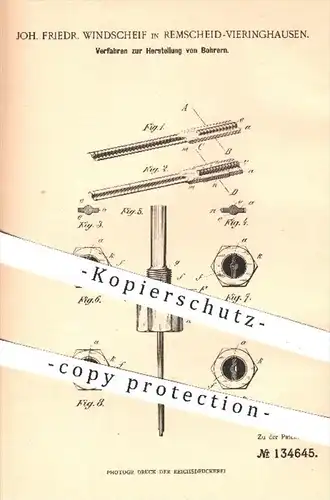 original Patent - J. F. Windscheif , Remscheid Vieringhausen , 1900 , Herstellung von Bohrern | Bohrer , Bohren , Metall