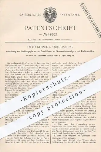 original Patent - Otto Steinle , Quedlinburg , 1889 , Dichtungen an Querhähnen bei Wasserstandsanzeigern u. Ventilen !!