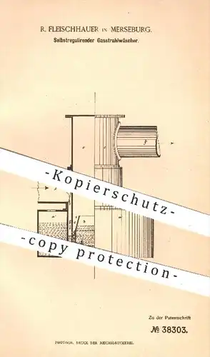 original Patent - R. Fleischhauer in Merseburg , 1886 , Selbstregulierender Gasstrahlwäscher | Gas , Brenner , Licht !!!