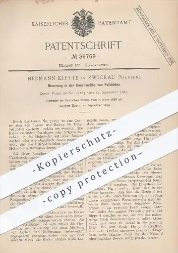 original Patent - Hermann Klette in Zwickau , 1886 , Konstruktion von Fußböden | Holzboden , Holz , Dielen , Parkett !!