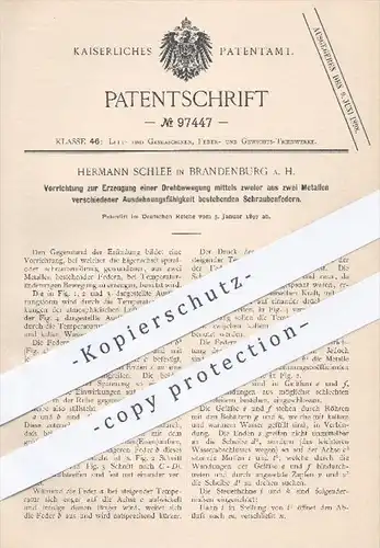original Patent - H. Schlee , Brandenburg Havel , 1897 , Erzeugung einer Drehbewegung mittels 2 Schraubenfedern | Metall
