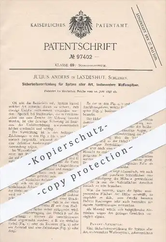 original Patent - J. Anders , Landeshut , Schlesien , 1897 , Sicherheit für Spitzen an Waffen | Werkzeuge , Messer !!