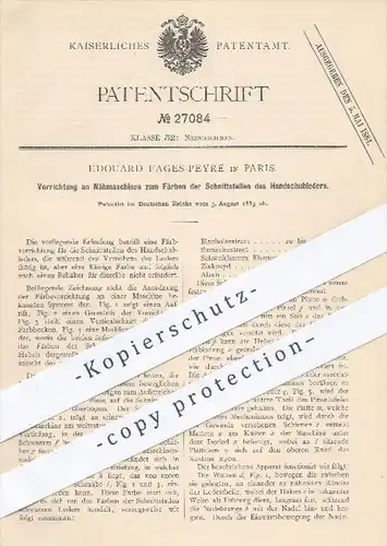 original Patent - Edouard Fages Peyre , Paris , 1883 , Nähmaschinen zum Färben am Handschuhleder | Leder , Nähen !!!