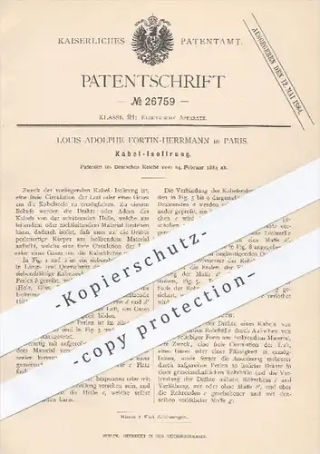 original Patent - Louis Adolphe Fortin Herrmann , Paris , 1883 , Kabel - Isolierung | Stromkabel , Strom , Elektriker !!