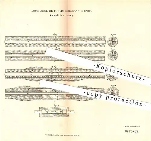 original Patent - Louis Adolphe Fortin Herrmann , Paris , 1883 , Kabel - Isolierung | Stromkabel , Strom , Elektriker !!