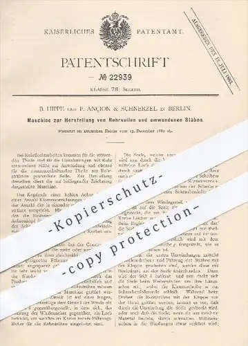 original Patent - B. Hippe , F. Ançion & Schnerzel , Berlin , 1882 , Herstellung von Rohseilen | Seil , Seile , Seilerei