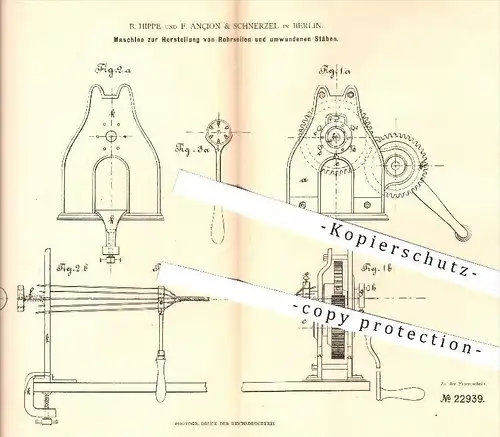 original Patent - B. Hippe , F. Ançion & Schnerzel , Berlin , 1882 , Herstellung von Rohseilen | Seil , Seile , Seilerei