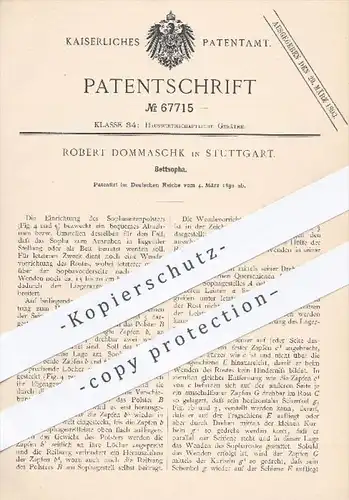 original Patent - R. Dommaschk , Stuttgart , 1892 , Bettsopha , Bettsofa | Bett , Sofa , Bettmöbel , Möbel , Couch !!!