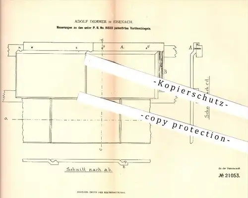 original Patent - Adolf Demmer in Eisenach , 1882 , Verblendziegel , Ziegel , Ziegelei , Dachziegel , Hochbau , Bau !!!