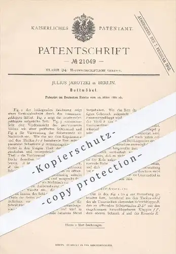 original Patent - Julius Jarotzki in Berlin , 1882 , Bettmöbel | Bett im Schrank , Möbel , Möbelbauer , Tischler , Holz