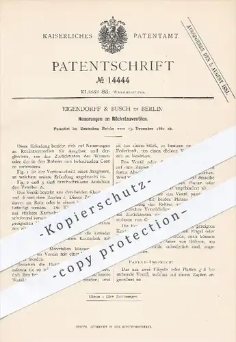 original Patent - Eigendorff & Busch in Berlin , 1880 , Rückstauventil | Ventil , Ventile , Wasser , Wasserleitung !!!