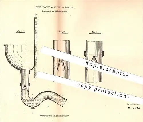 original Patent - Eigendorff & Busch in Berlin , 1880 , Rückstauventil | Ventil , Ventile , Wasser , Wasserleitung !!!