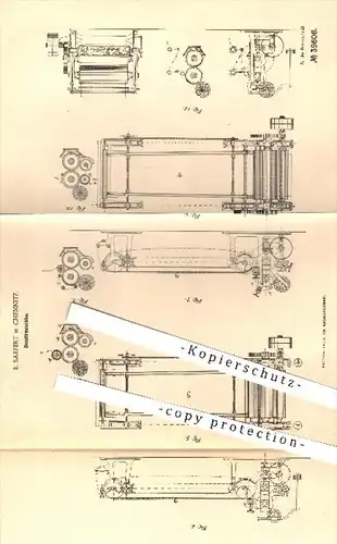 original Patent - E. Sarfert in Chemnitz , 1886 , Dekatiermaschine | Dekatieren von Stoff , Stoffe , Textilien , Filz !!