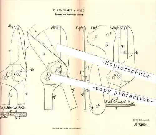 original Patent - P. Kamphaus in Wald , 1893 , Schere mit ziehendem Schnitt | Scheren , Gartenschere , Schneidzeuge !!!