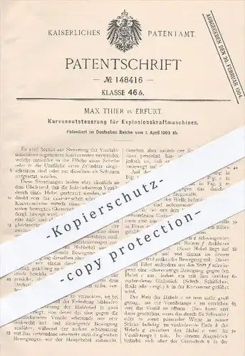 original Patent - Max Thier in Erfurt , 1903 , Kurvennutsteuerung für Explosionskraftmaschinen | Motor , Motoren !!!