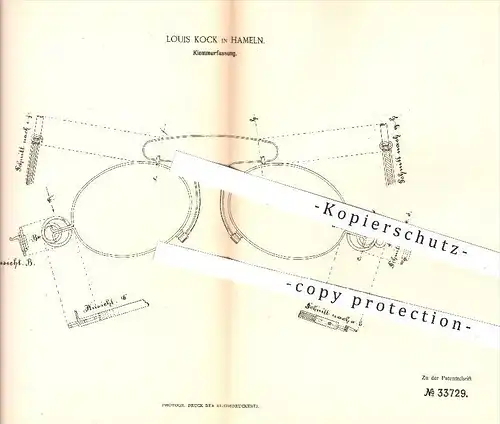 original Patent - Louis Kock , Hameln , 1885 , Klemmerfassung an Brillen | Brille , Augenoptiker , Optiker , Brillenglas
