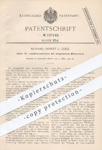 original Patent - Richard Ahnert in Greiz , 1902 , Anker für Induktionsmotoren mit Widerstand | Motor , Motoren !!!