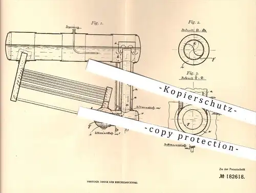 original Patent - Felix Ebeling , Freiberg , 1905 , Kammer - Wasserröhrenkessel mit Rücklaufrohr | Dampfkessel , Kessel