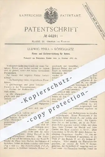 original Patent - Ludwig Pinka in Königgrätz , 1887 , Formen u. Giessen von Rohren | Rohr , Rohre , Gießerei , Formerei