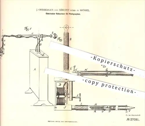 original Patent - J. Geesbergen , Géruzet Fréres , Brüssel 1883 , Retoucheur für Fotografie | Fotograf , Retusche , Foto