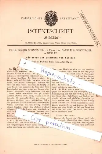 Original Patent  - Frdr. Georg Sponnagel, in Firma van Baerle & Sponnagel in Berlin , 1884 ,  !!!