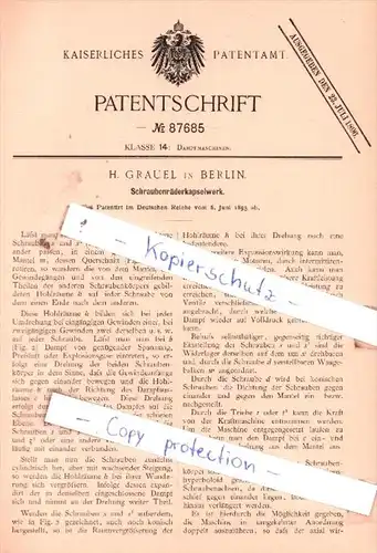 Original Patent  - H. Grauel in Berlin , 1895 , Schraubenräderkapselwerk !!!