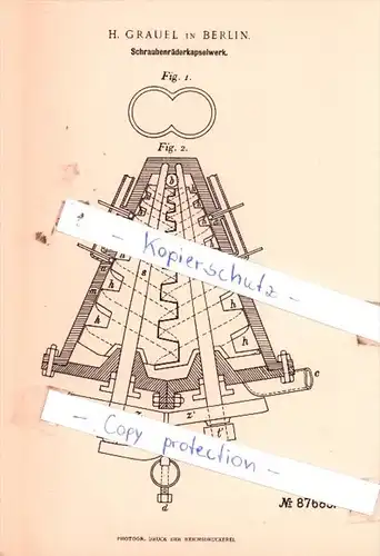 Original Patent  - H. Grauel in Berlin , 1895 , Schraubenräderkapselwerk !!!