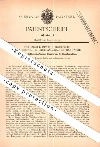 Original Patent - F. Klimsch und A. Ehinger in Oberlangenau , Hohenelbe / Vrchlabi ,1885, Steuerung für Dampfmaschine