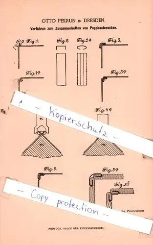 Original Patent  - Otto Pekrun in Dresden , 1885 , Buchbinderei !!!