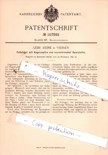 Original Patent  - Gebr. Heine in Viersen , 1897 , Maschinenelemente !!!