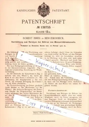 Original Patent  - R. Ismer in Bergeborbeck , 1902 , Reinigen der Röhren von Wasserröhrenkesseln !!!