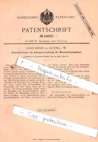 Original Patent  - Hans Bögel in Altena i. W. , 1890 , Dampfkessel nebst Ausrüstung !!!