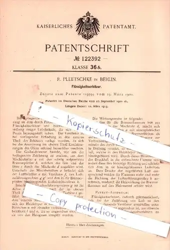 Original Patent  - R. Pleetschke in Berlin , 1900 , Flüssigkeitserhitzer !!!