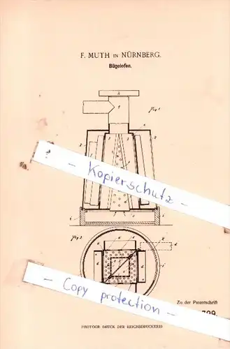 Original Patent  - F. Muth in Nürnberg , 1900 , Bügelofen !!!