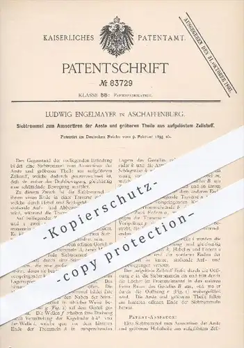 original Patent - L. Engelmayer , Aschaffenburg , 1895 , Siebtrommel zum Aussortieren der Äste , Papier , Papierfabrik !