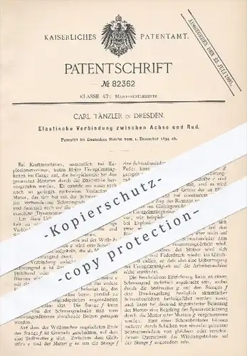 original Patent - Carl Tänzer in Dresden , 1894 , Elastische Verbindung zwischen Achse und Rad , Motor , Motoren !!!