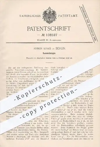 original Patent - Armin Krah in Berlin , 1898 , Sammelmappe , Mappe , Buchbinder , Buch , Buchbinderei , Papier , Pappe