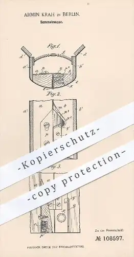 original Patent - Armin Krah in Berlin , 1898 , Sammelmappe , Mappe , Buchbinder , Buch , Buchbinderei , Papier , Pappe