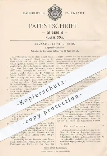 original Patent - Armand le Conte in Paris , 1902 , Augenschutzmaske , Augenschutz , Schutzmaske , Maske , Auge , Augen