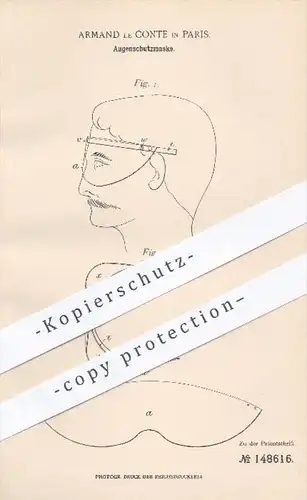 original Patent - Armand le Conte in Paris , 1902 , Augenschutzmaske , Augenschutz , Schutzmaske , Maske , Auge , Augen