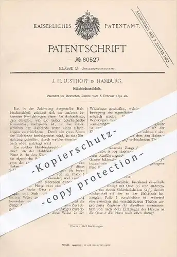 original Patent - J. H. Lusthoff in Hamburg , 1891 , Halsbindenschloss , Schloss , Kette , Schmuck , Bekleidung , Mode !