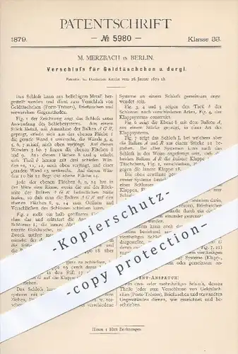 original Patent - M. Merzbach in Berlin , 1879 , Verschluss für Geldtaschen , Brieftaschen , Taschen , Portemonnaie !!!