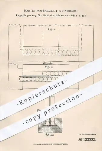 original Patent - Martin Rotermundt , Hamburg , 1900 , Kugellagerung für Schiebetüren aus Glas , Tür , Türen , Kugelager