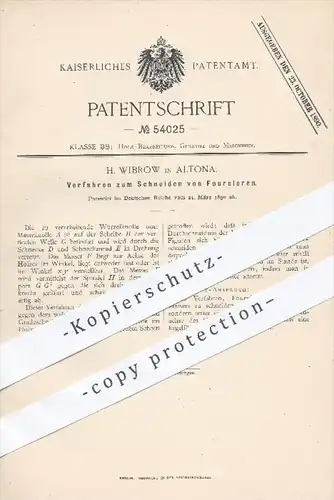 original Patent - H. Wibrow , Hamburg Altona , 1890 , Schneiden von Fournieren , Furnier , Holzfurnier , Holz , Tischler