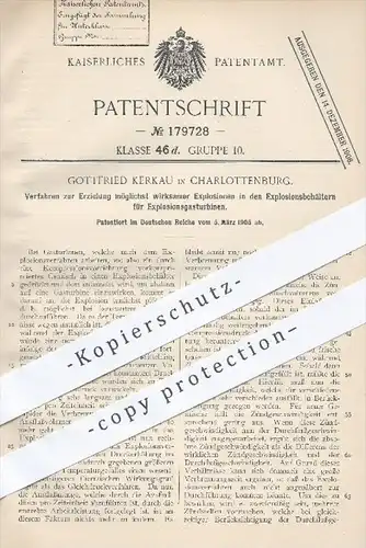 original Patent - Gottfried Kerkau , Berlin Charlottenburg , 1905 , Explosionen in Explosions - Gasturbinen , Turbinen !