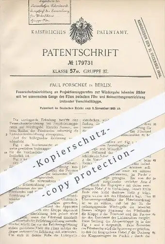 original Patent - Paul Porschke in Berlin , 1905 , Feuerschutz an Apparaten zur Projektion von Bildern , Film , Fotos !!