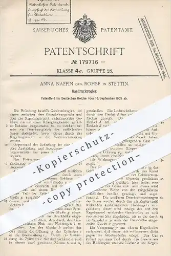 original Patent - Anna Naffin geb. Bohse in Stettin , 1905 , Gasdruckregler , Gas , Druckregler , Regler , Ventil !!!