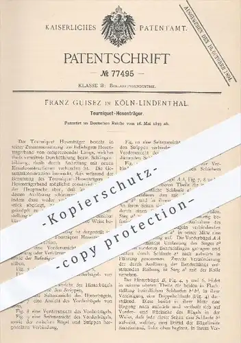 original Patent - Franz Guisez in Köln - Lindenthal , 1893 , Tourniquet - Hosenträger , Hose , Hosen , Mode , Bekleidung