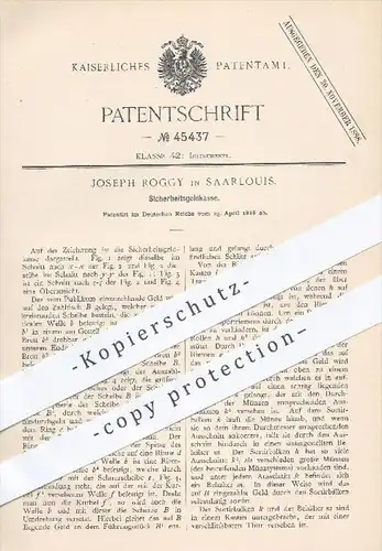 original Patent - Joseph Roggy in Saarlouis , 1888 , Sicherheitsgeldkasse , Geldkasse , Kasse , Kassen , Kassensystem